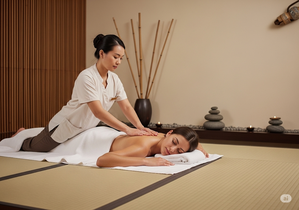 Masaje tradicional realizado sobre un tatami japonés